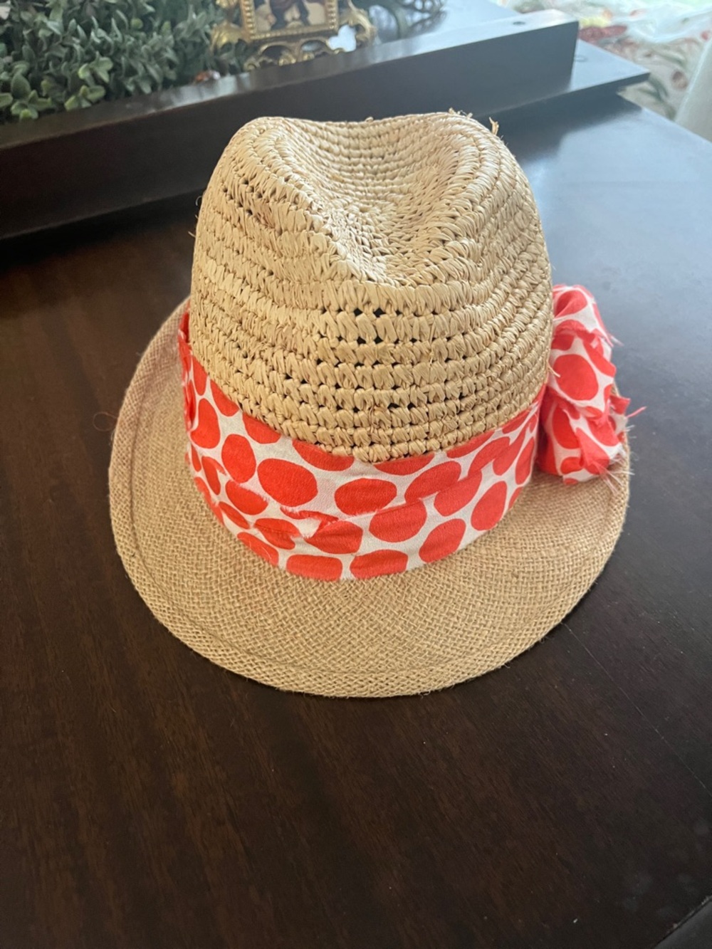 Juicy Couture Kids Straw Hat with Coral Polka Band